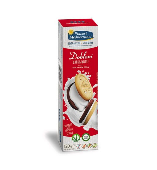 Dobloni Kekse Dark & White 120g - Piaceri Mediterranei

Dieser knusprige vegane Doppelkeks kombiniert eine helle und eine dunkle Keksseite und ist mit einer feinen Vanillefüllung gefüllt.