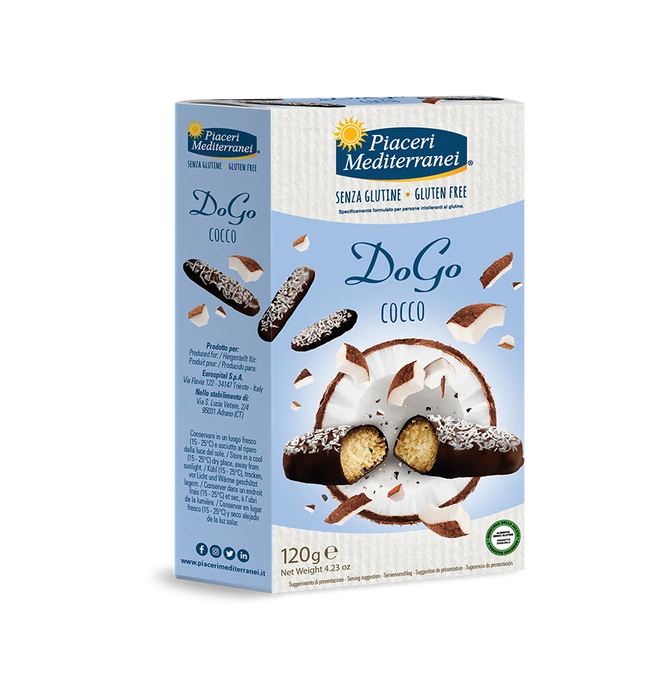 Dogo Cocco - Butterkekse mit Schoko-Kokos Hülle 120g - Piaceri Mediterranei

Die Dogo Cocco Kekse von Piaceri Mediterranei sind eine köstliche, glutenfreie Leckerei für Kokosnuss-Liebhaber.