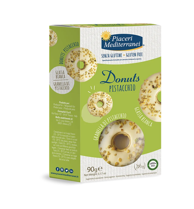 Donut Pistazien 90g - Piaceri Mediterranei

 Mit seiner attraktiven Dekoration aus kleinen Pistazienstückchen und der hellen Glasur ist er nicht nur ein Genuss für den Gaumen, sondern auch ein Augenschmaus. 