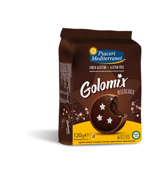 Golomix Biscociock 120g - Piaceri

Der leckerste Snack aller Zeiten – Golomix Biscociock glutenfrei! Ein köstlicher Kakaokeks mit einem cremigen Golomix-Cremeherz, umhüllt von einer knusprigen Schokowaffel und verziert mit Zuckersternen.