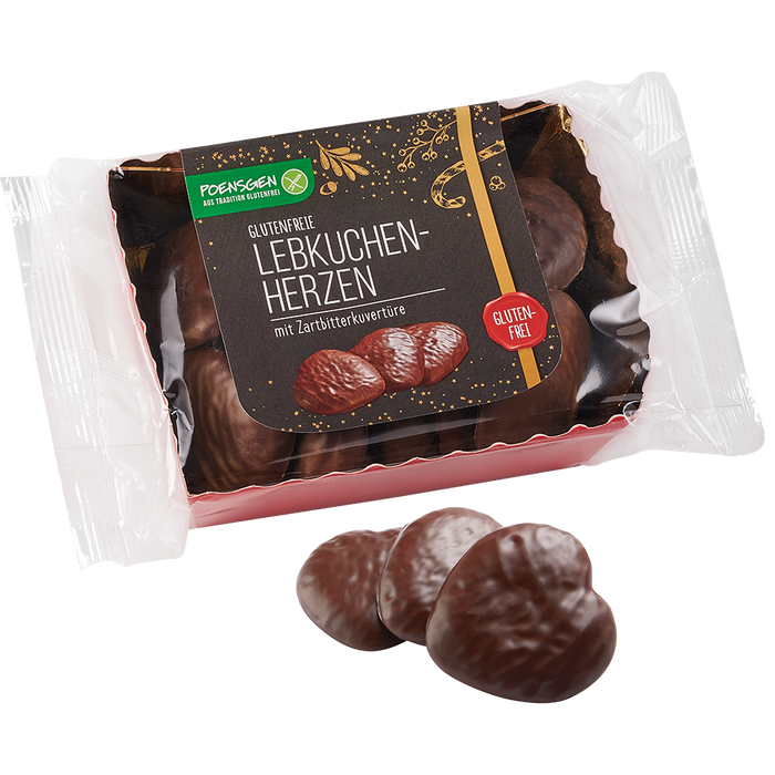 Lebkuchenherzen zartbitter glutenfrei 175g-Poensgen

Die harmonische Kombination aus zartbitterem Schokoladenüberzug und den würzigen Lebkuchen macht sie zu einem besonderen Highlight auf jedem Kaffeetisch.