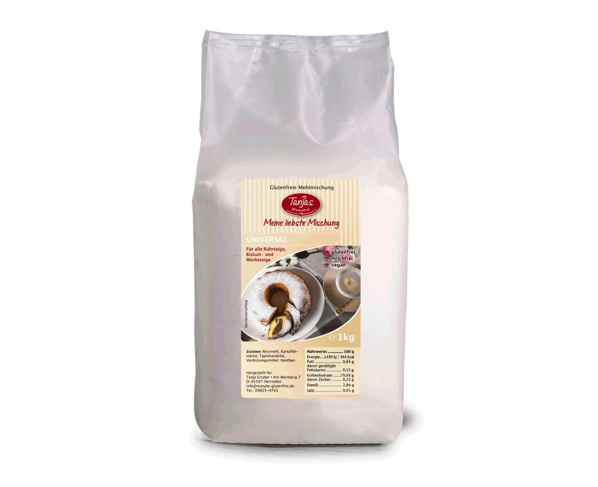 Mehlmischung Universal 1 kg - Tanjas glutenfrei

Sie möchten schnell und einfach schmackhafte, maisfreie Basisteige wie Mürbeteig, Biskuit, Rühr- und Brandteig, aber auch Teige für Waffeln &amp; Pancakes &nbsp;zubereiten? Mit der Mehlmischung UNIVERSAL von Tanjas glutenfrei gelingt dies bestens!