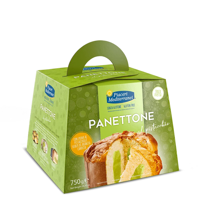 Pistachio Panettone 750g - Piaceri

Für alle, die Pistazien lieben – ein Weihnachtsgenuss der besonderen Art.
Unser glutenfreier Panettone mit Pistazienfüllung vereint zartes Aroma mit herrlicher Cremigkeit. Das Ergebnis ist ein besonders luftiger, extra weicher Hefekuchen, der mit einer feinen Pistaziencreme veredelt ist – perfekt für die Festtage.