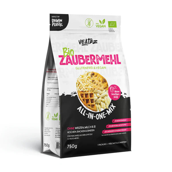 Zaubermehl Glutenfrei 750g - Veatzz

Ob Pfannkuchen, Spätzle, Muffins, Kuchen oder Pizza – mit nur einer Schüssel, etwas Wasser und wenigen Handgriffen zauberst du im Handumdrehen köstliche, fluffige Gerichte – ganz ohne Gluten, Ei, Soja oder Weizen