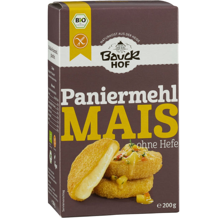 Paniermehl ohne Hefe 200g - Bauckhof Bio

Das glutenfreie Bio Mais-Paniermehl ohne Hefe von Bauckhof. Damit gelingen krosse und knusprige Panaden in bester Bio-Qualität. Es eignet sich hervorragend zum Panieren von Fisch, Fleisch, Geflügel und Gemüse. Die Lebensmittel bekommen eine wunderschöne goldgelbe, krosse, knusprige Panade, frei von Gluten. Vermischt mit geriebenem Käse können sie das glutenfreie Paniermehl auch zum Überbacken verwenden.